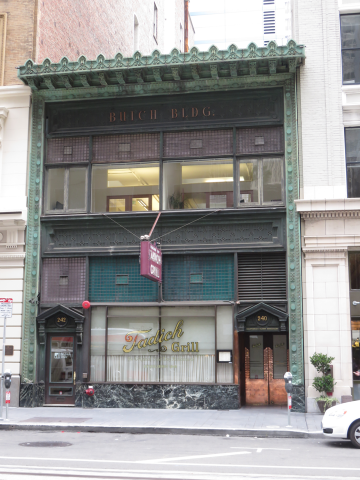 the facade of the Tadich Grill, Buich Building, at 240 California in San Francisco